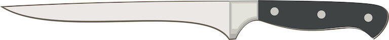 Closeup of a boning knife on white background.